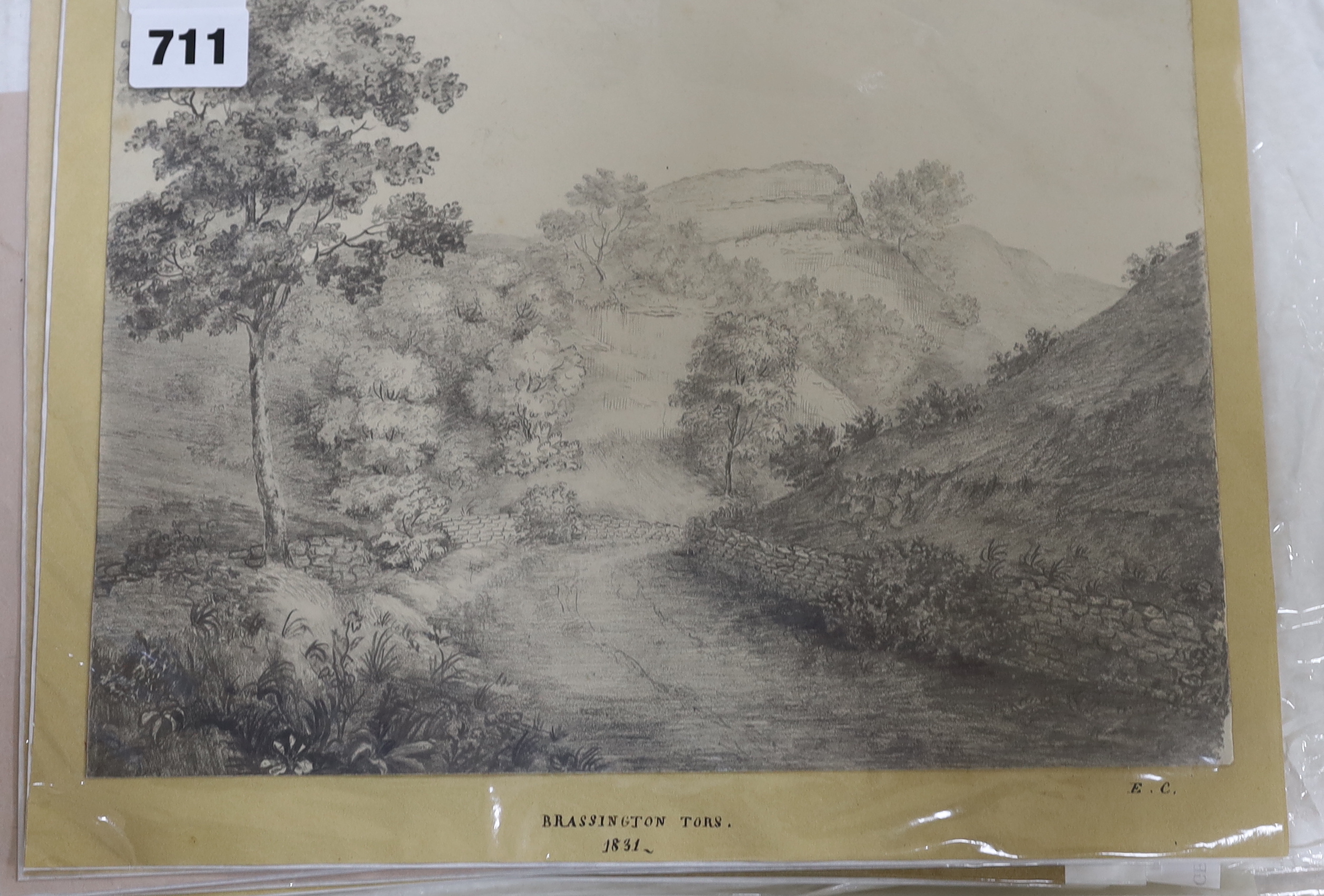 A collection of 19th century pencil sketches, Landscapes including some by John Hodgson, Scottish loch scenes and examples signed ‘Miss Walker’ including Brassington Tors, dated 1831, largest 22 x 28cm, all unframed